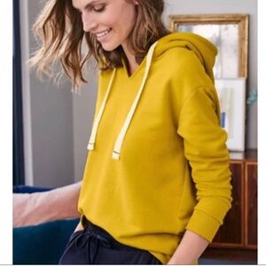 Boden Lounge Jersey Hoodie Women’s XS Yellow with white drawstrings sweatshirt